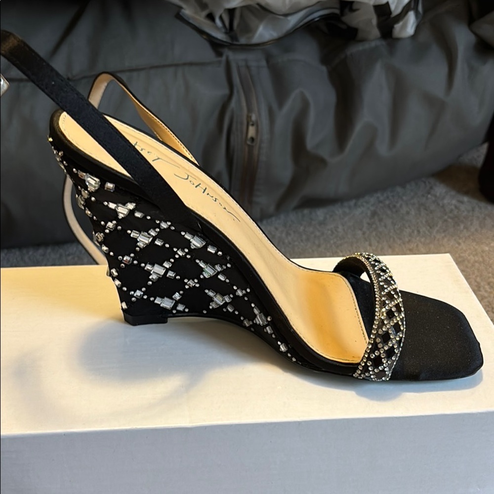 Elegant Black and Silver Women's Wedge Sandals